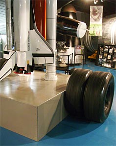 Display of tires used on the Space Shuttle lander